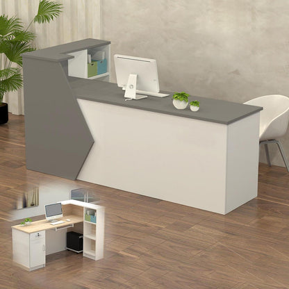 Rezeptionstheke Holz Grau Weiß – Langer Kassentisch 150x60x100cm