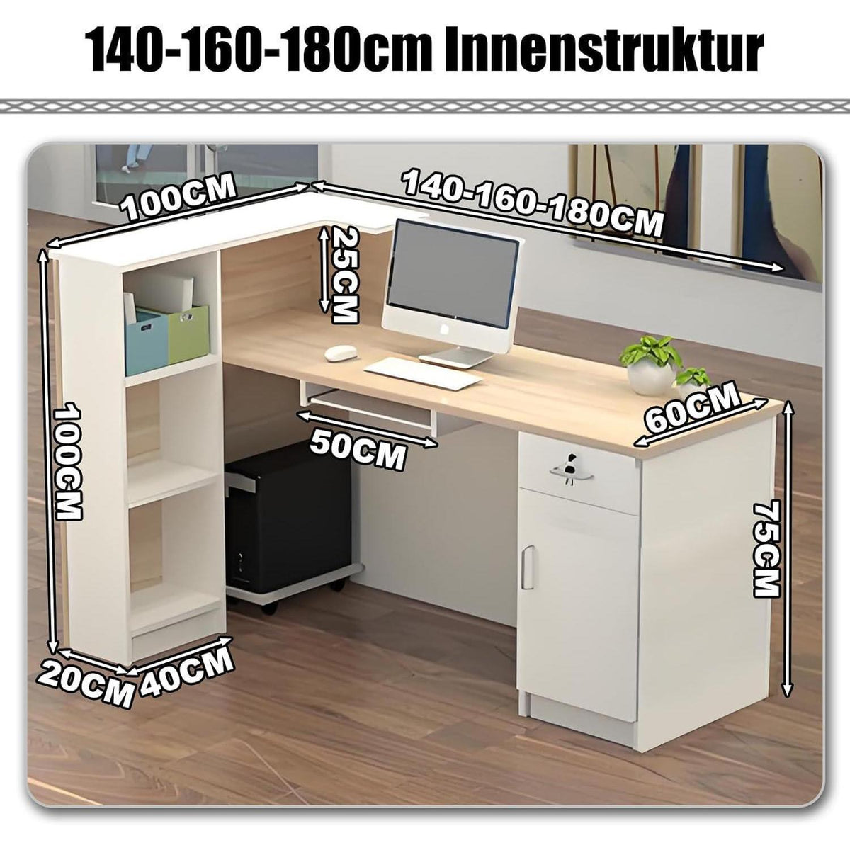 Rezeptionstheke Holz mit Stauraum – 160x60x100cm Schwarz Weiß