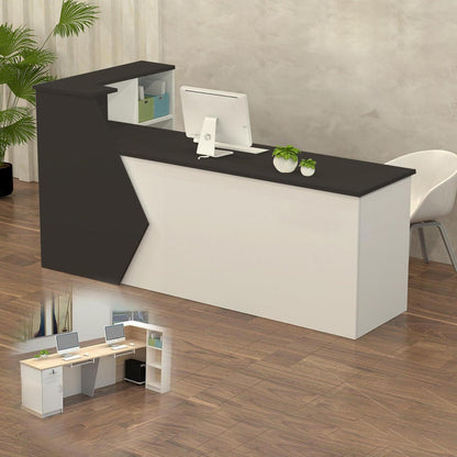 Rezeptionstheke Holz mit Stauraum – Schwarz Weiß 280x60x100cm