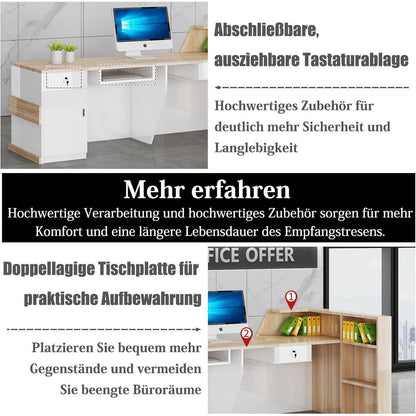 Rezeptionstheke Holz mit Stauraum – Schwarz Weiß 280x60x100cm