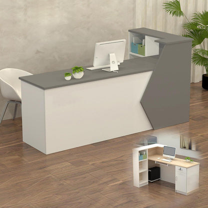 Rezeptionstheke Holz Grau Weiß – 160x60x100cm mit Stauraum