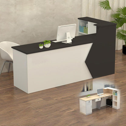 Rezeptionstheke Holz mit Stauraum – 200x60x100cm Schwarz Weiß