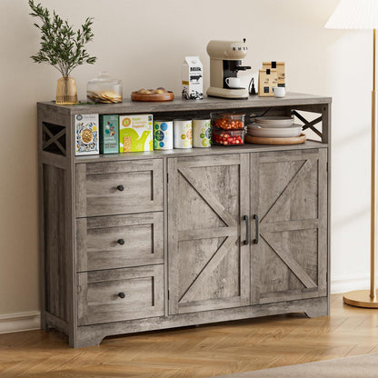 Graues Sideboard mit Schubladen & offener Ablage – 120x35x95cm