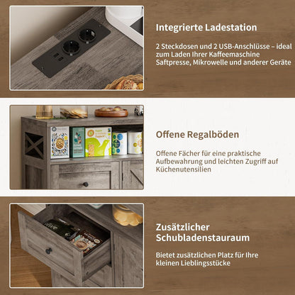 Graues Sideboard mit Schubladen & offener Ablage – 120x35x95cm