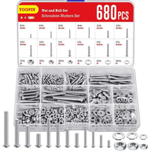 Schrauben & Muttern Set 680tlg. M3/M4/M5 Kohlenstoffstahl mit Unterlegscheiben