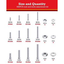 Schrauben & Muttern Set 680tlg. M3/M4/M5 Kohlenstoffstahl mit Unterlegscheiben