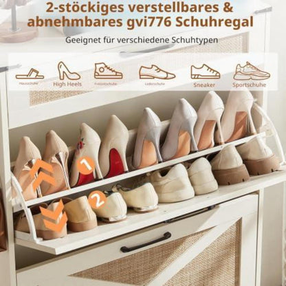 Schmaler Schuhschrank Rattan Weiß – Boho-Landhausstil