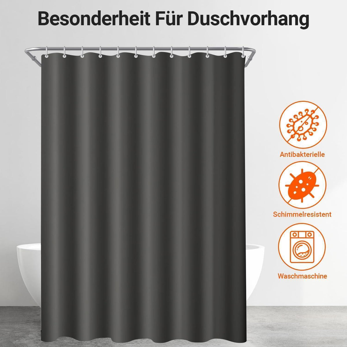 Duschvorhang dunkelgrau 100x180 cm | Antischimmel & Wasserabweisend
