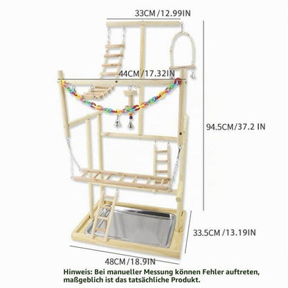 Vogelspielplatz aus Holz für Wellensittiche & Co. (48x33,5x94,5cm)
