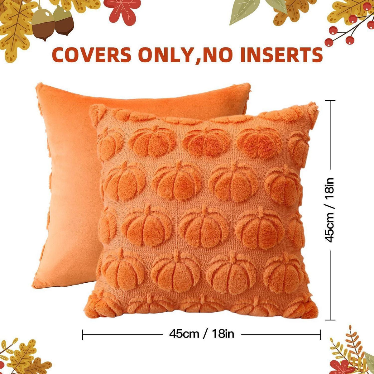 2 Kürbis Kissenbezüge 45x45cm – Herbst Boho Deko Orange