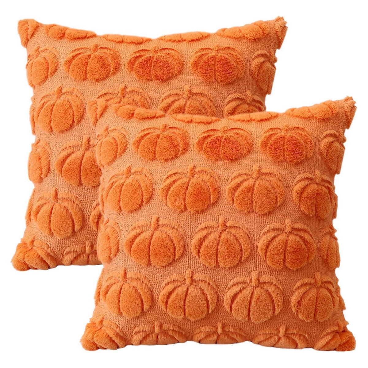 2 Kürbis Kissenbezüge 45x45cm – Herbst Boho Deko Orange