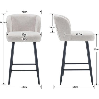 Moderner Barhocker 2er Set mit Leinenbezug & Metallfüßen