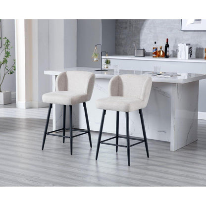 Moderner Barhocker 2er Set mit Leinenbezug & Metallfüßen