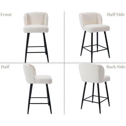 Moderner Barhocker 2er Set mit Kunstfell & Metallfüßen Weiß