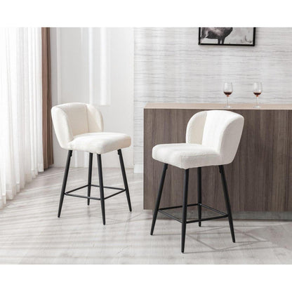 Moderner Barhocker 2er Set mit Kunstfell & Metallfüßen Weiß