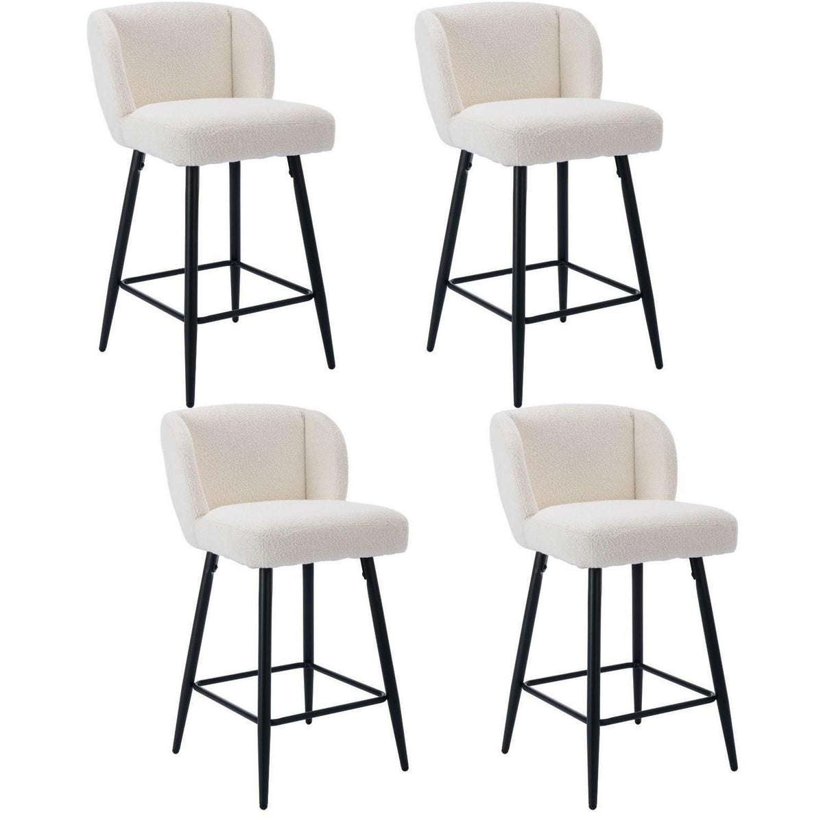 Moderner Barhocker 4er Set mit Kunstfell & Metallfüßen Weiß