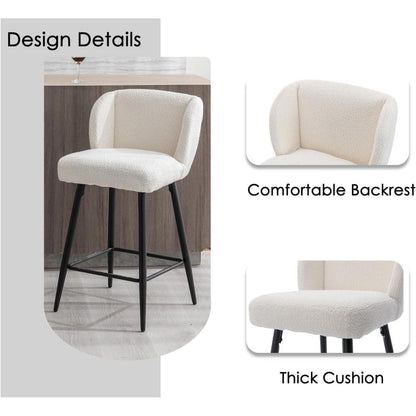 Moderner Barhocker 4er Set mit Kunstfell & Metallfüßen Weiß