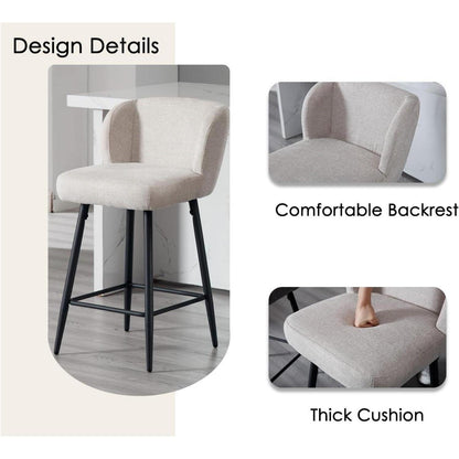 Moderner Barhocker 4er Set mit Leinenbezug & Metallfüßen