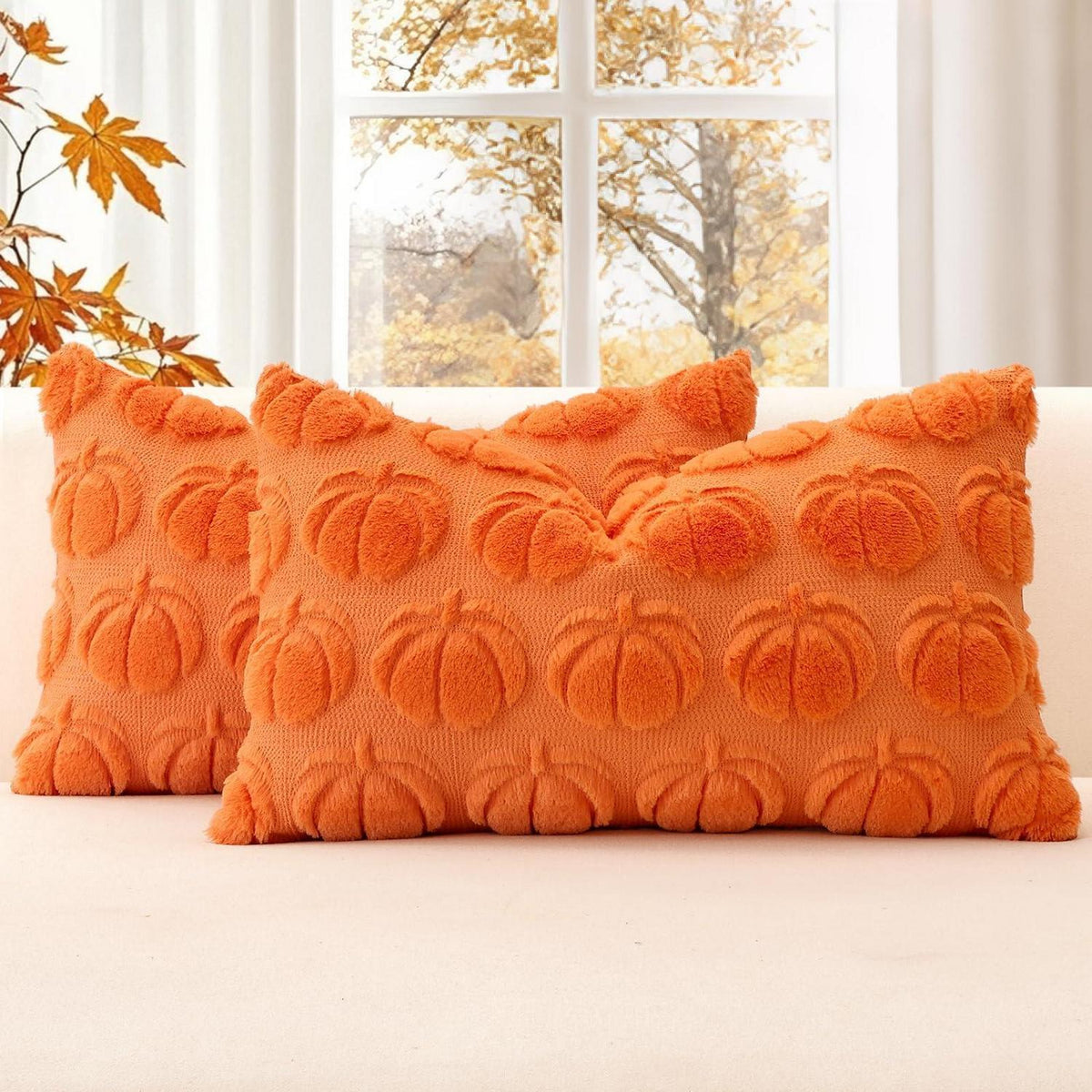 2 Kürbis Kissenbezüge 40x60cm – Herbst Boho Deko Orange