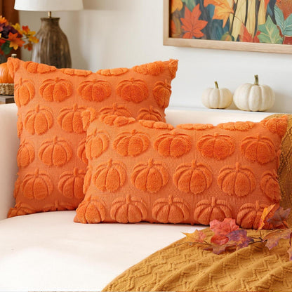 2 Kürbis Kissenbezüge 40x60cm – Herbst Boho Deko Orange