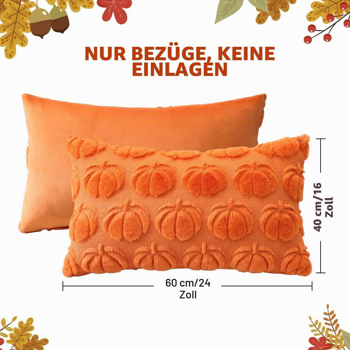 2 Kürbis Kissenbezüge 40x60cm – Herbst Boho Deko Orange
