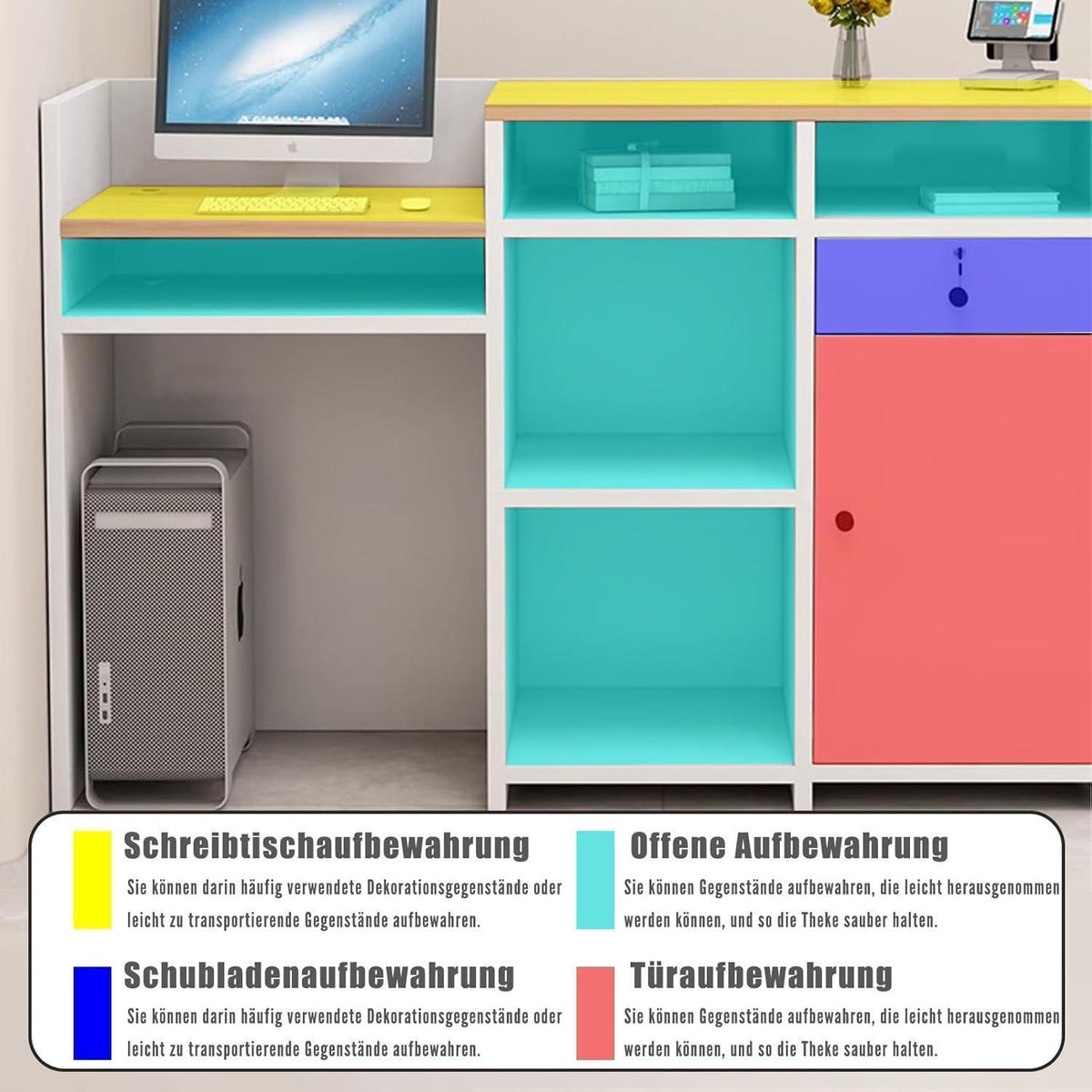 Rezeptionstheke Holz mit Stauraum – Schwarz & Originalholzfarbe