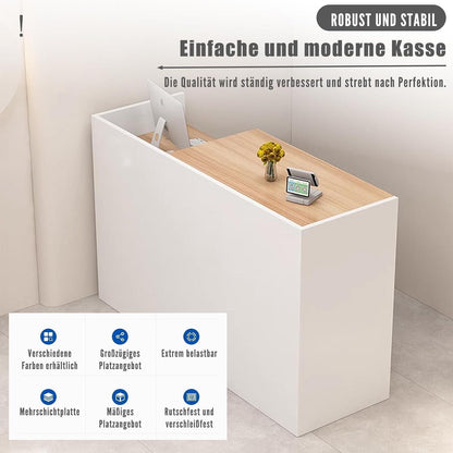Rezeptionstheke Holz mit Stauraum – 80-200 cm, Weiß