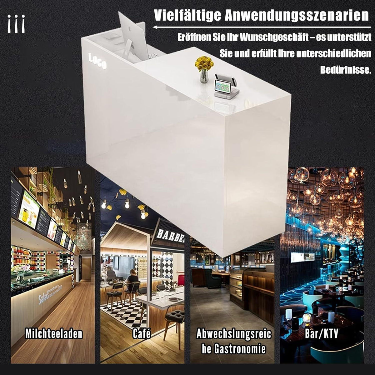 Rezeptionstheke Holz mit Stauraum – Schwarz & Originalholzfarbe