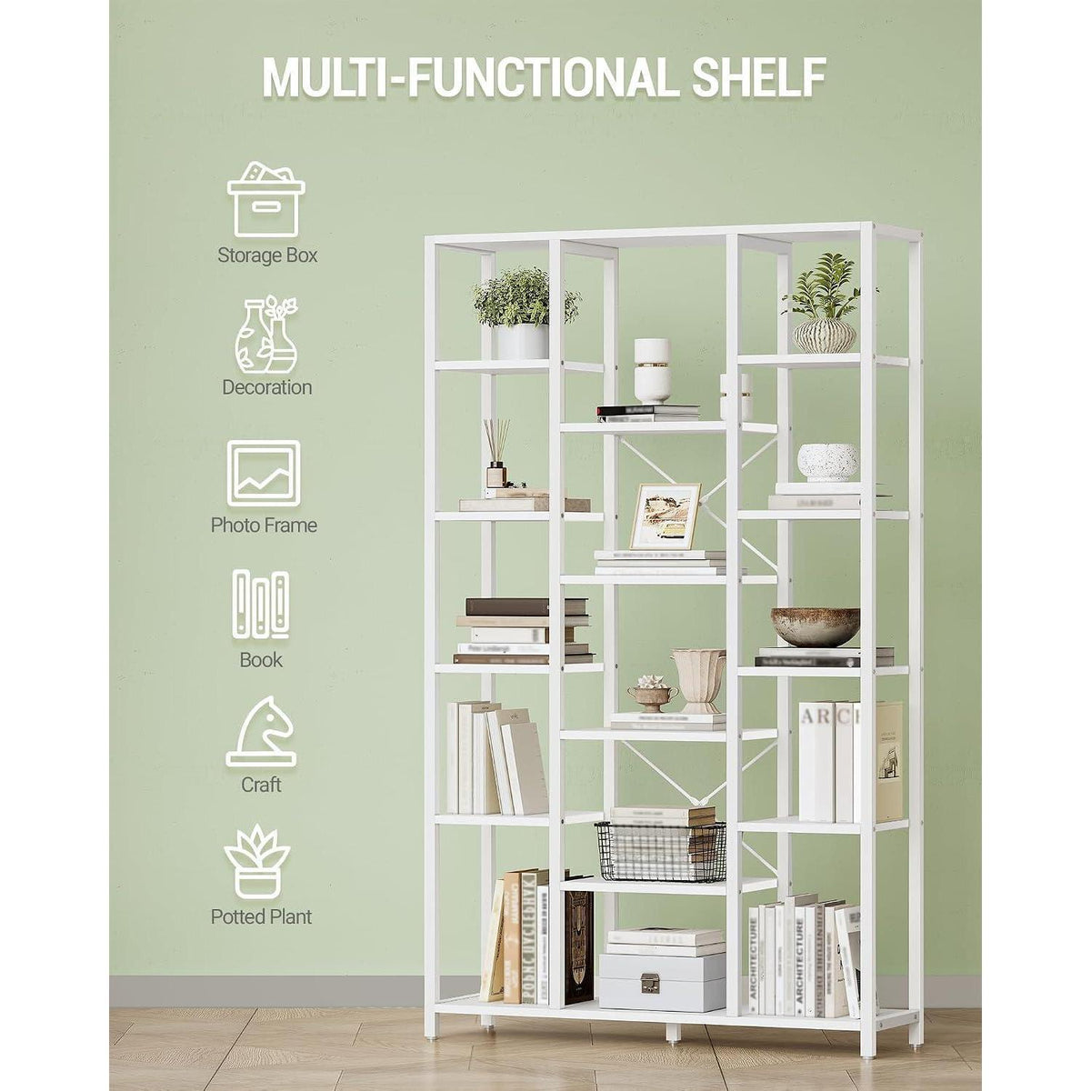 Standregal mit 6 Ebenen – Weißes Bücherregal für Wohnzimmer & Büro