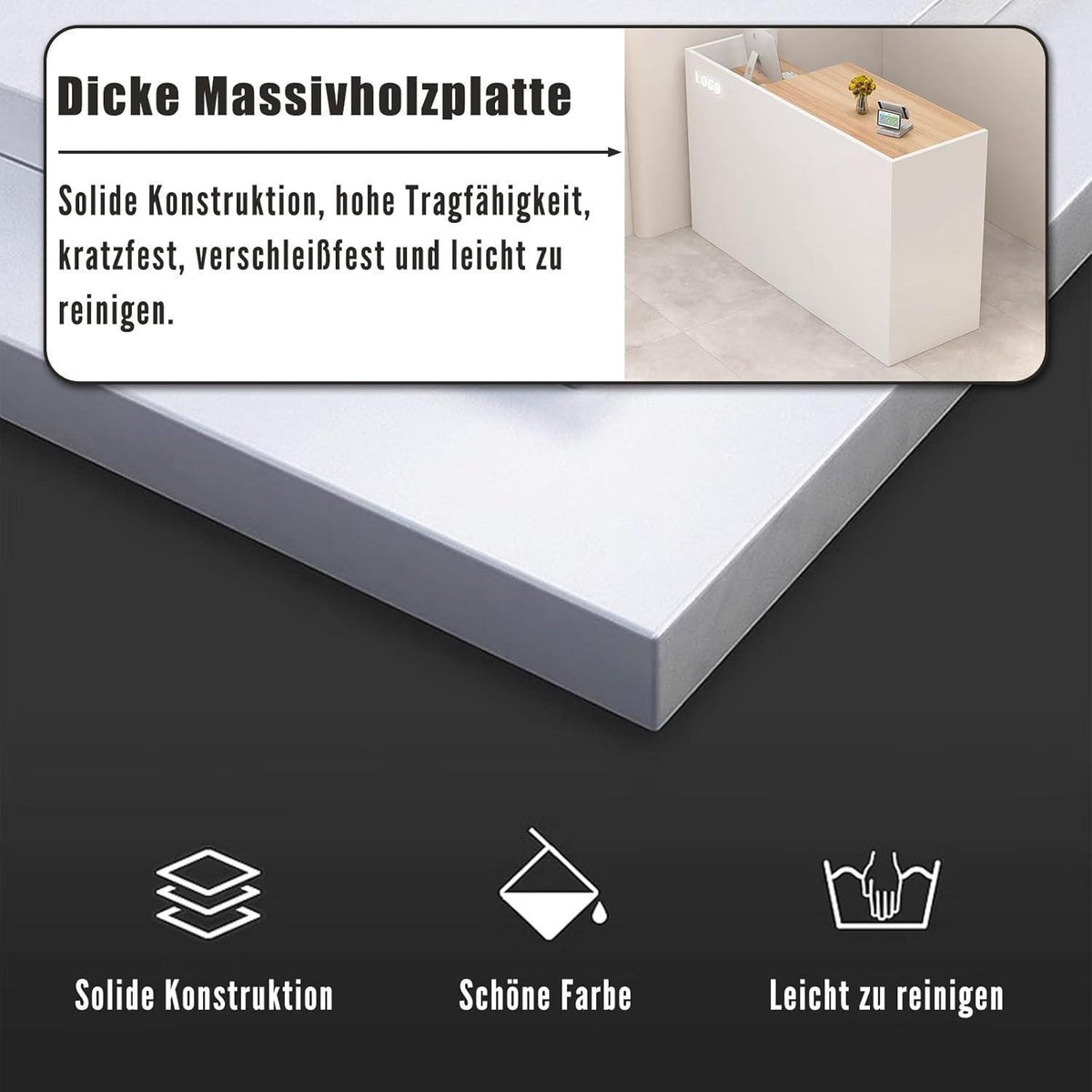 Rezeptionstheke Holz mit Stauraum – 130x50x100 cm Weiß