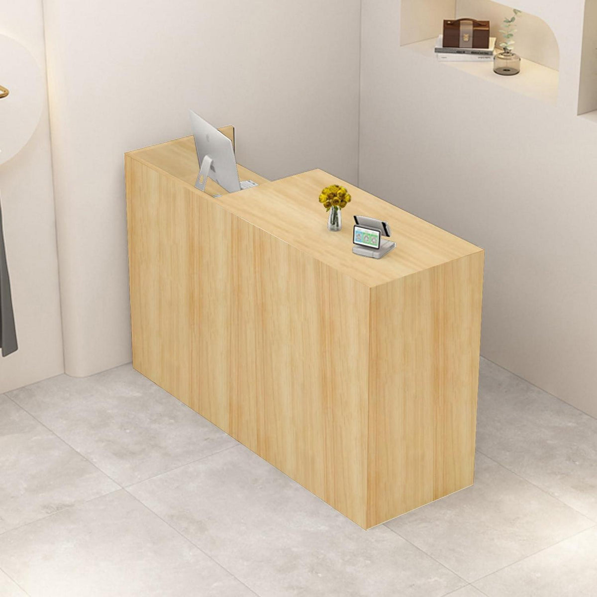 Holz Rezeptionstheke mit Stauraum – 140 cm Empfangstresen
