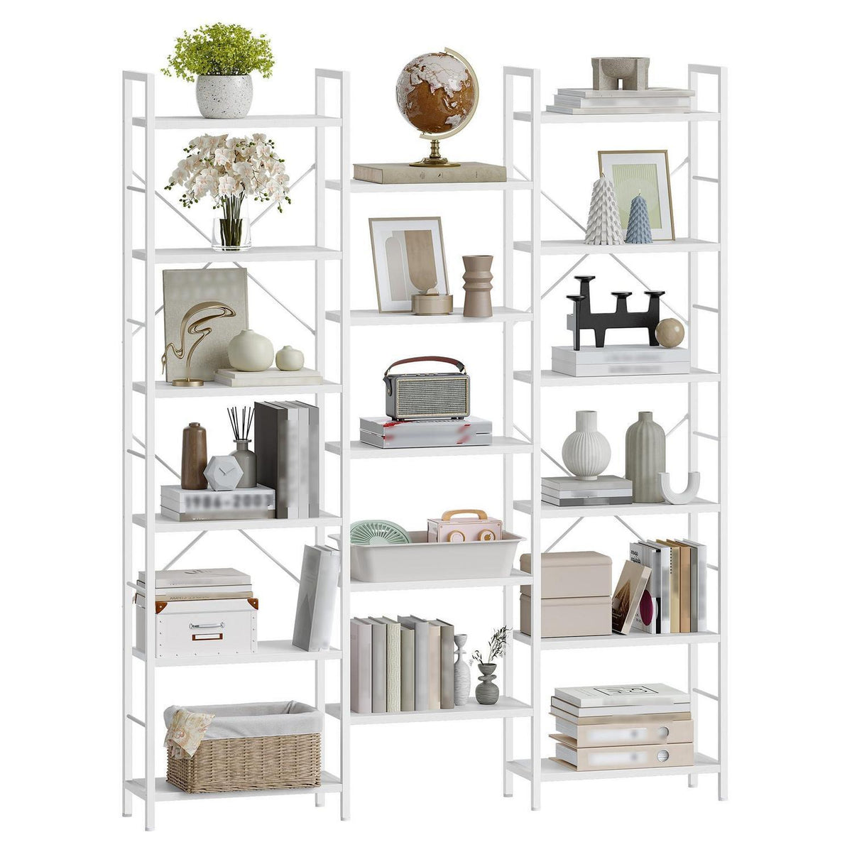 6-Etagen Bücherregal Weiß – 17 Fächer, 24x152x186 cm