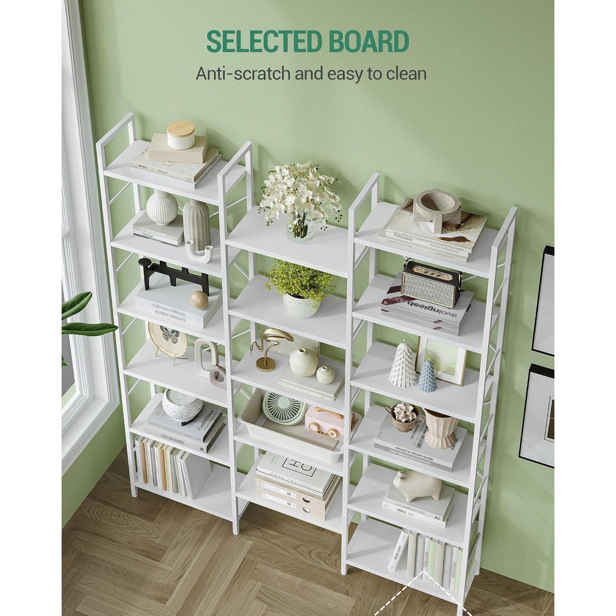 6-Etagen Bücherregal Weiß – 17 Fächer, 24x152x186 cm
