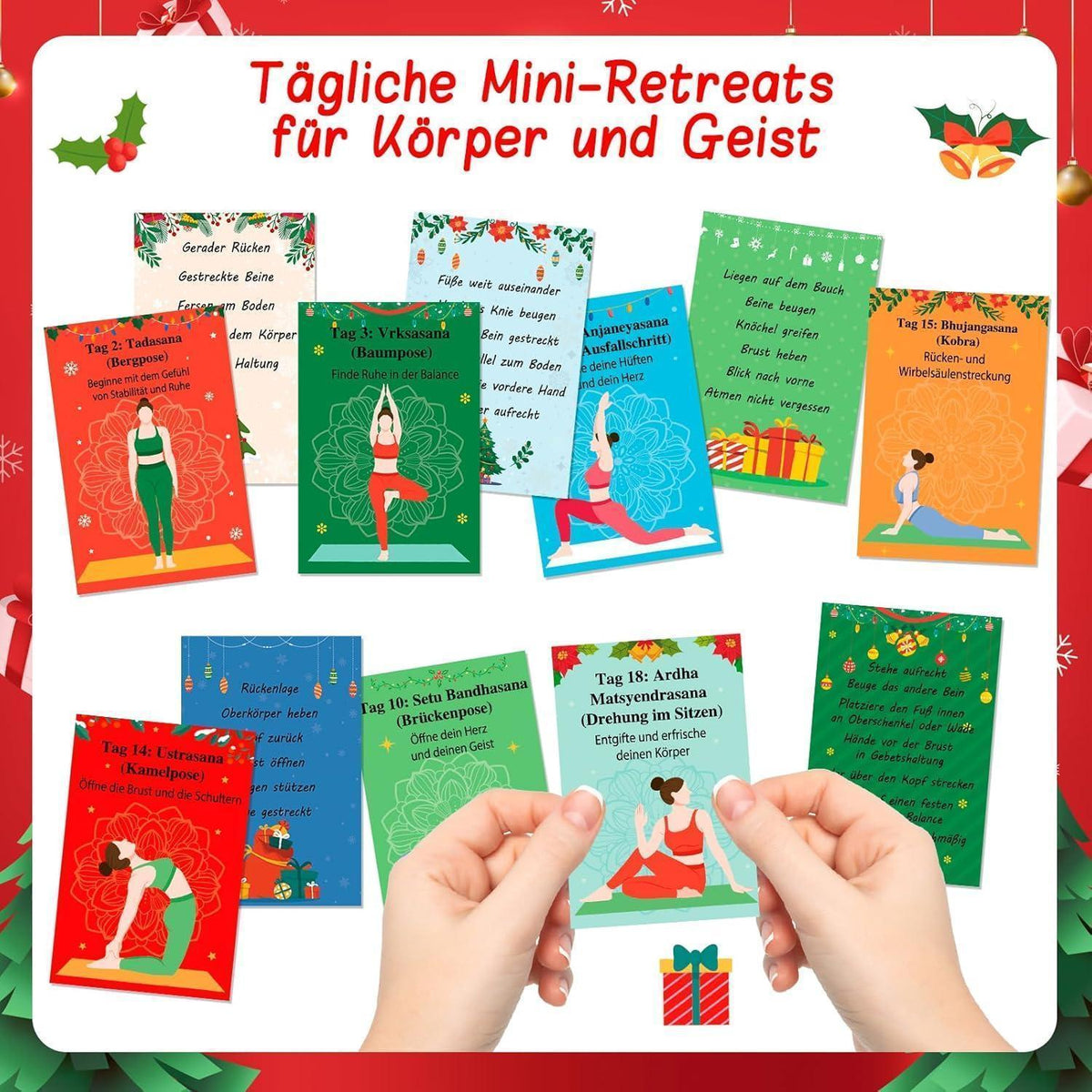 Yoga Adventskalender mit 24 Übungskarten in Blechdose
