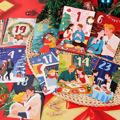 Adventskalender für Paare mit 24 Karten & Holzdeko