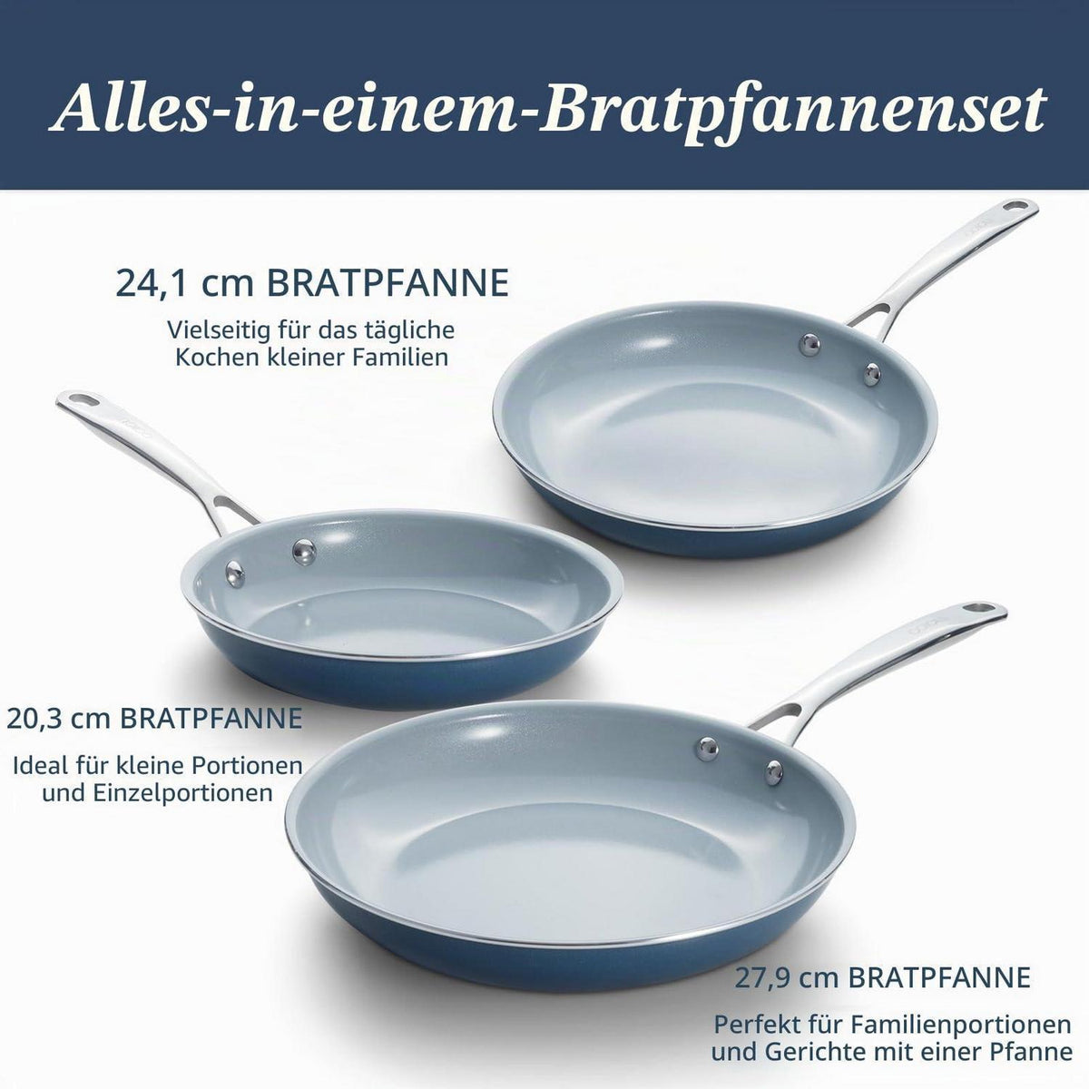 Keramik Pfannenset 3-teilig | Induktion, Gas, Ofenfest, PFAS-frei
