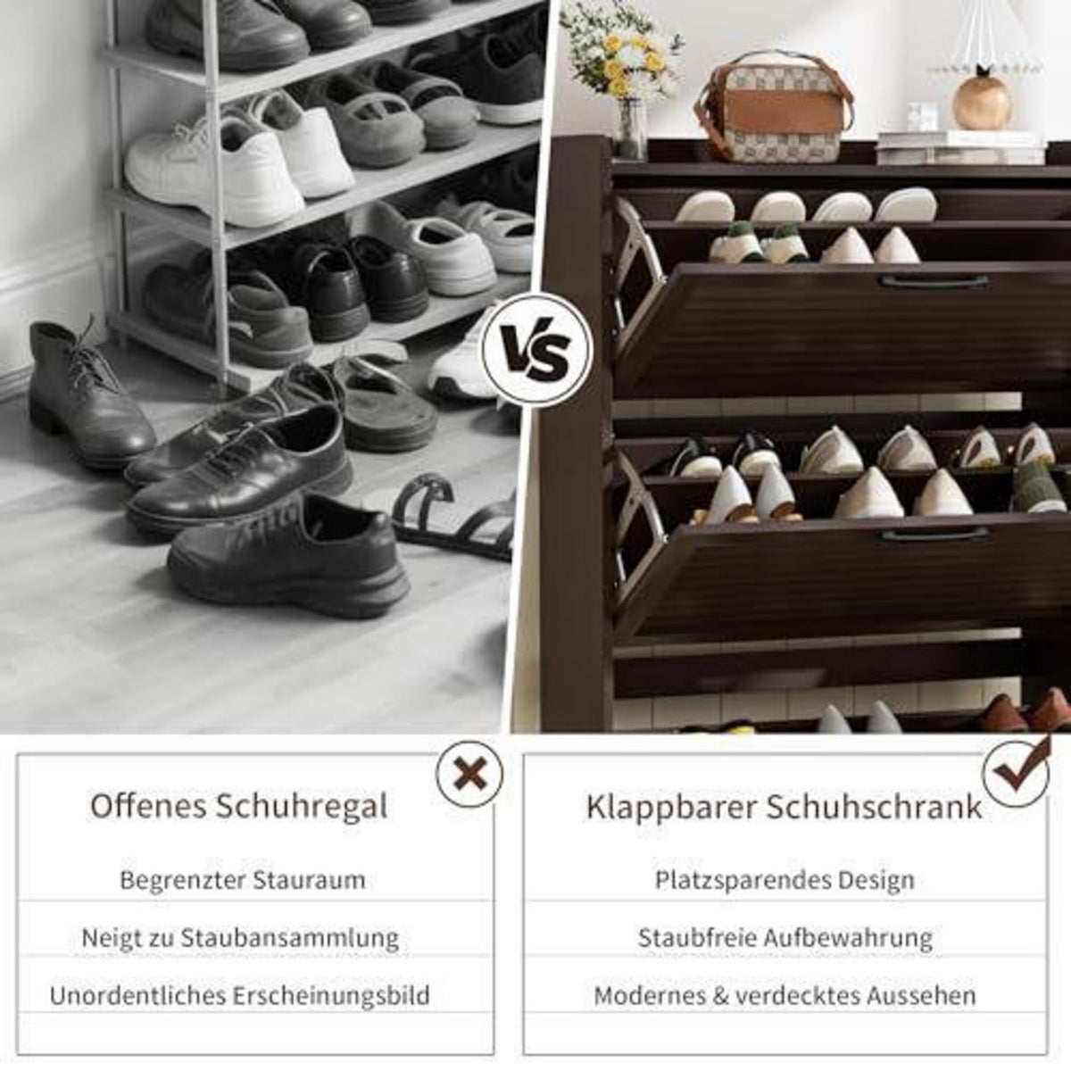 Schmaler Schuhschrank mit Klappläden – Platzsparend & Modern