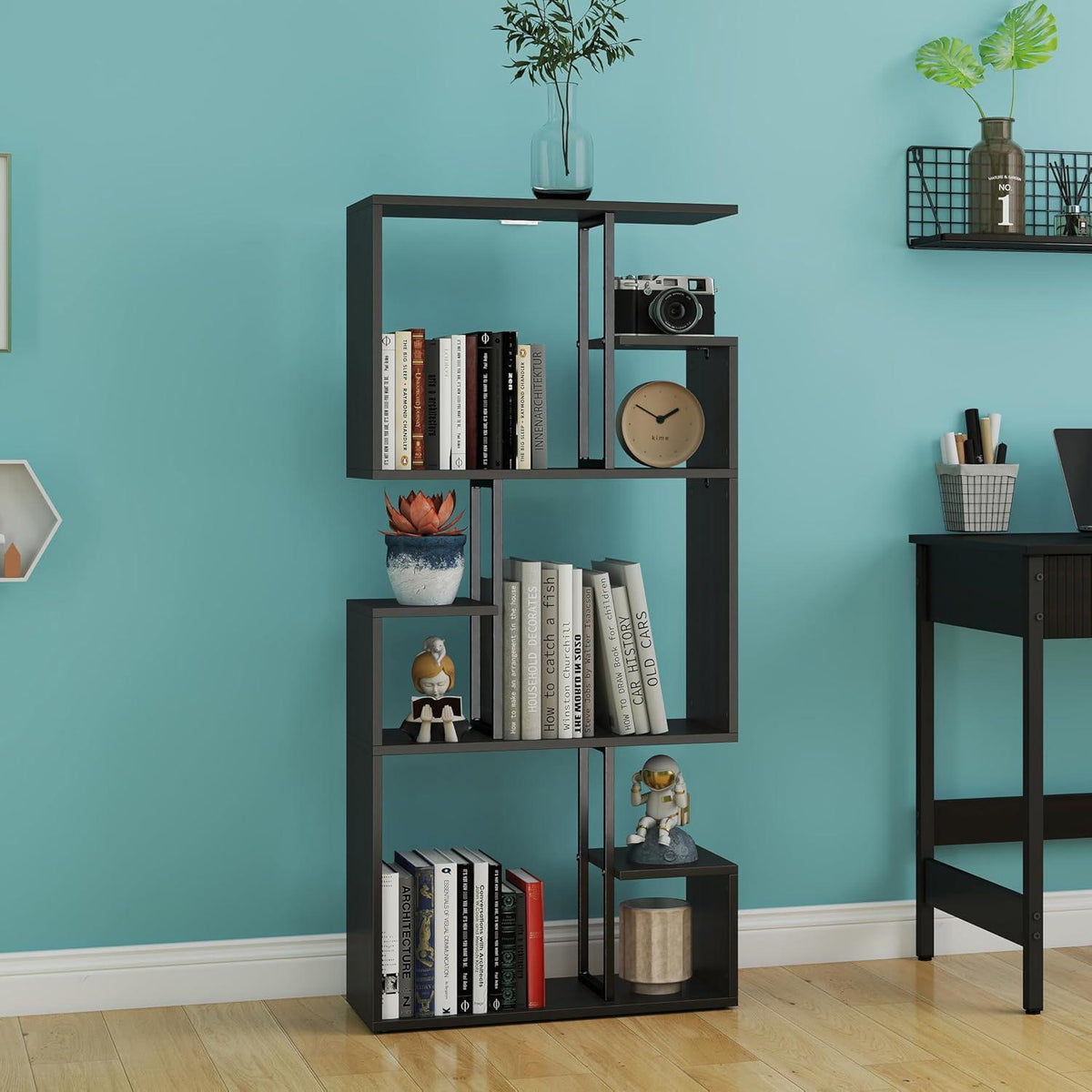 Großes Bücherregal Schwarz-Braun | Raumteiler & Shelf für Wohnzimmer