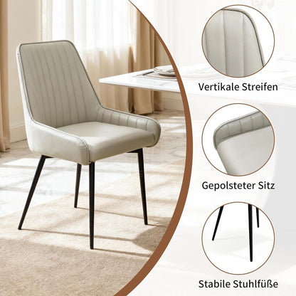 Esszimmerstühle 2er Set Taupe |, Armlehnen & Metallbeine in Lederoptik