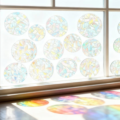 Runde Fensteraufkleber Prisma – Regenbogen Sonnenfänger & Vogelschutz