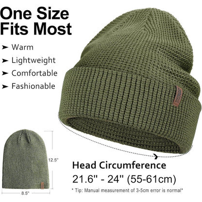 Merinowoll Beanie Damen Herren - Warme Strickmütze mit Umschlagbund