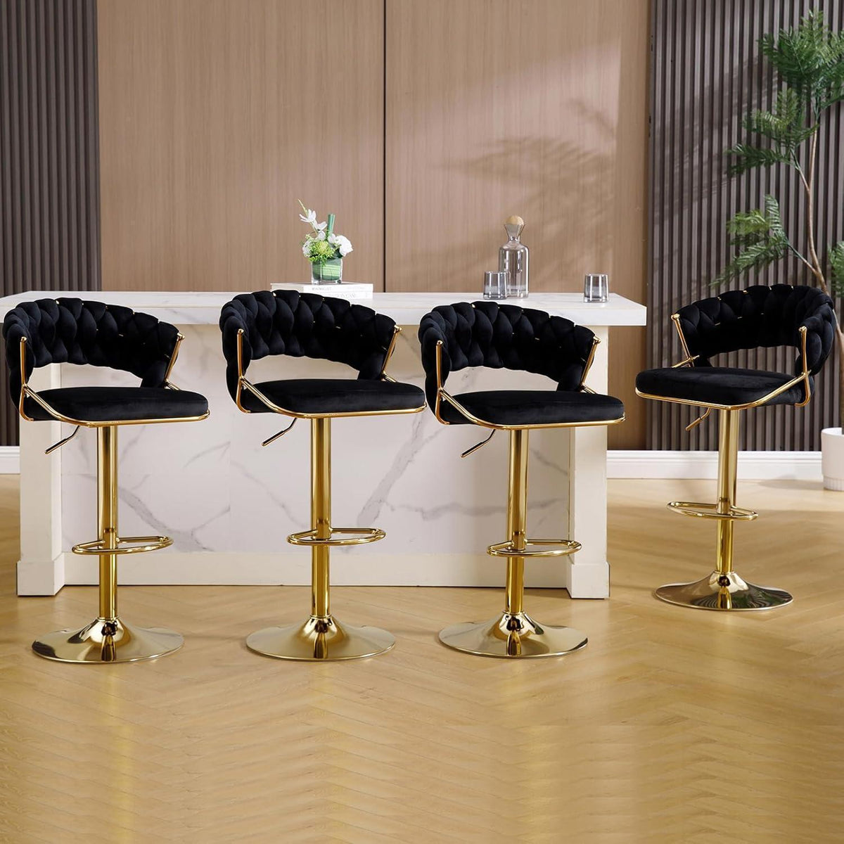 Moderne Samt Barhocker 2er Set, höhenverstellbar & drehbar