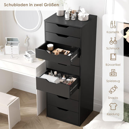 Schmale Kommode mit 9 Schubladen, Schwarz, 45x40x124 cm