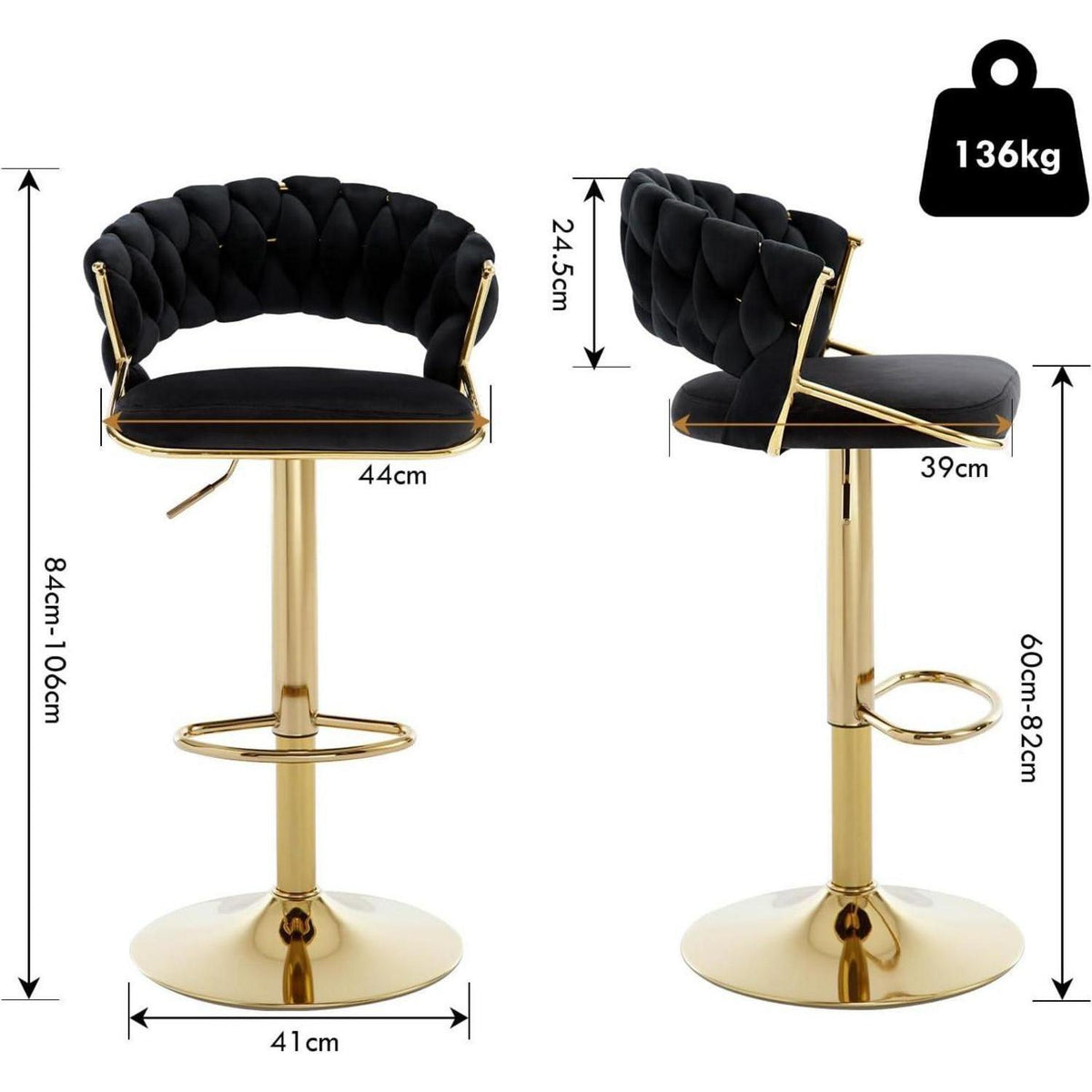 Moderne Samt Barhocker 4er Set, höhenverstellbar & drehbar