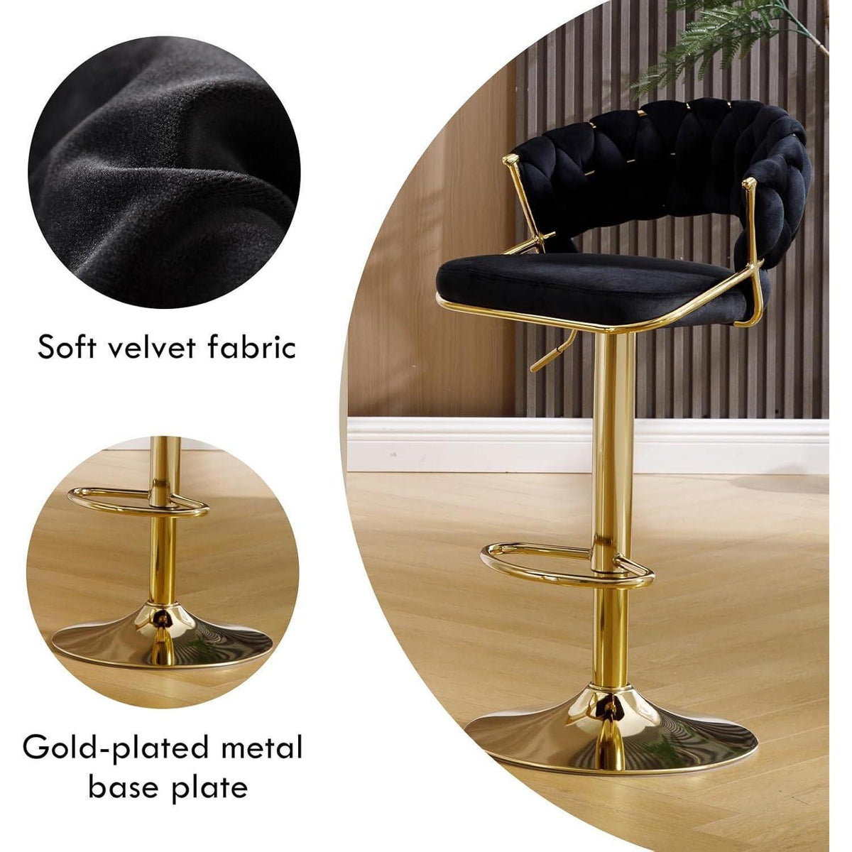 Moderne Samt Barhocker 4er Set, höhenverstellbar & drehbar