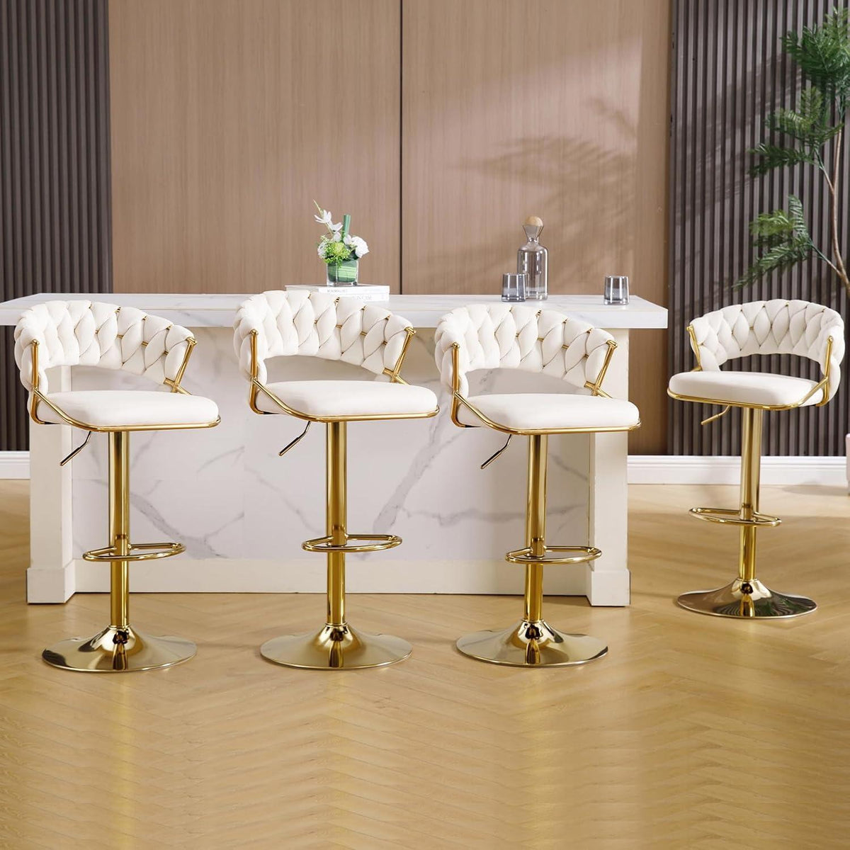 Moderne Samt Barhocker 2er Set, höhenverstellbar & drehbar