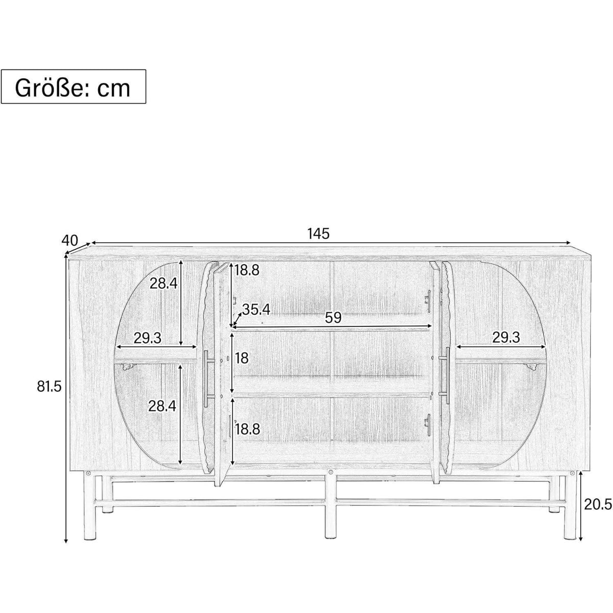 Moderne Kommode 145cm – Sideboard mit verstellbaren Regalen