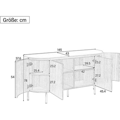 Moderner Kommode 145cm mit Bogen & verstellbaren Regalböden Schwarz