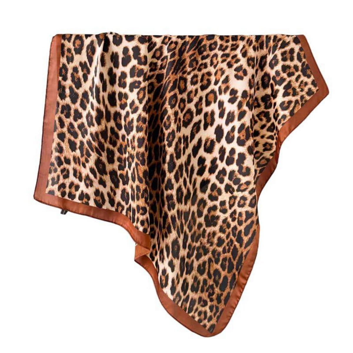 Damen Halstuch Polyester Seidenlook 70x70 cm Leopard Brown Black