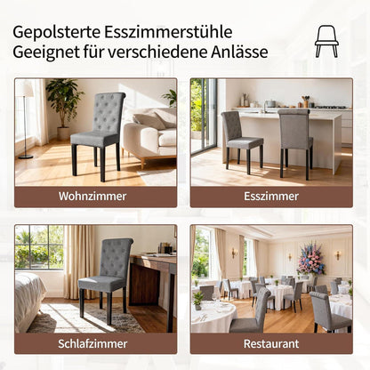 Esszimmerstühle 2er Set Dunkelgrau, Polsterstuhl mit hoher Lehne